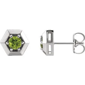 14K White Peridot Geometric Earrings