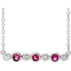 14K White Pink Tourmaline & .08 CTW Diamond Bezel-Set Bar 16-18" Necklace