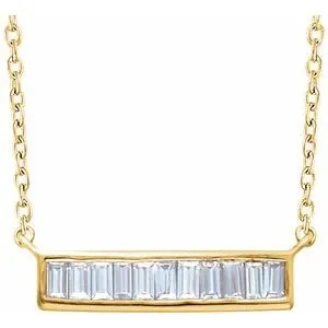 14K Yellow 1/4 CTW Diamond Baguette Bar 16-18" Necklace
