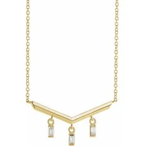 14K Yellow 1/8 CTW Diamond V Bar 16" Necklace
