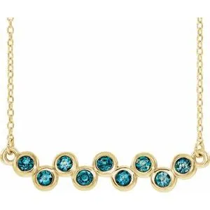 14K Yellow Aquamarine Bezel-Set Bar 16-18" Necklace