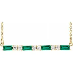 14K Yellow Emerald & 1/5 CTW Diamond Bar 16-18" Necklace