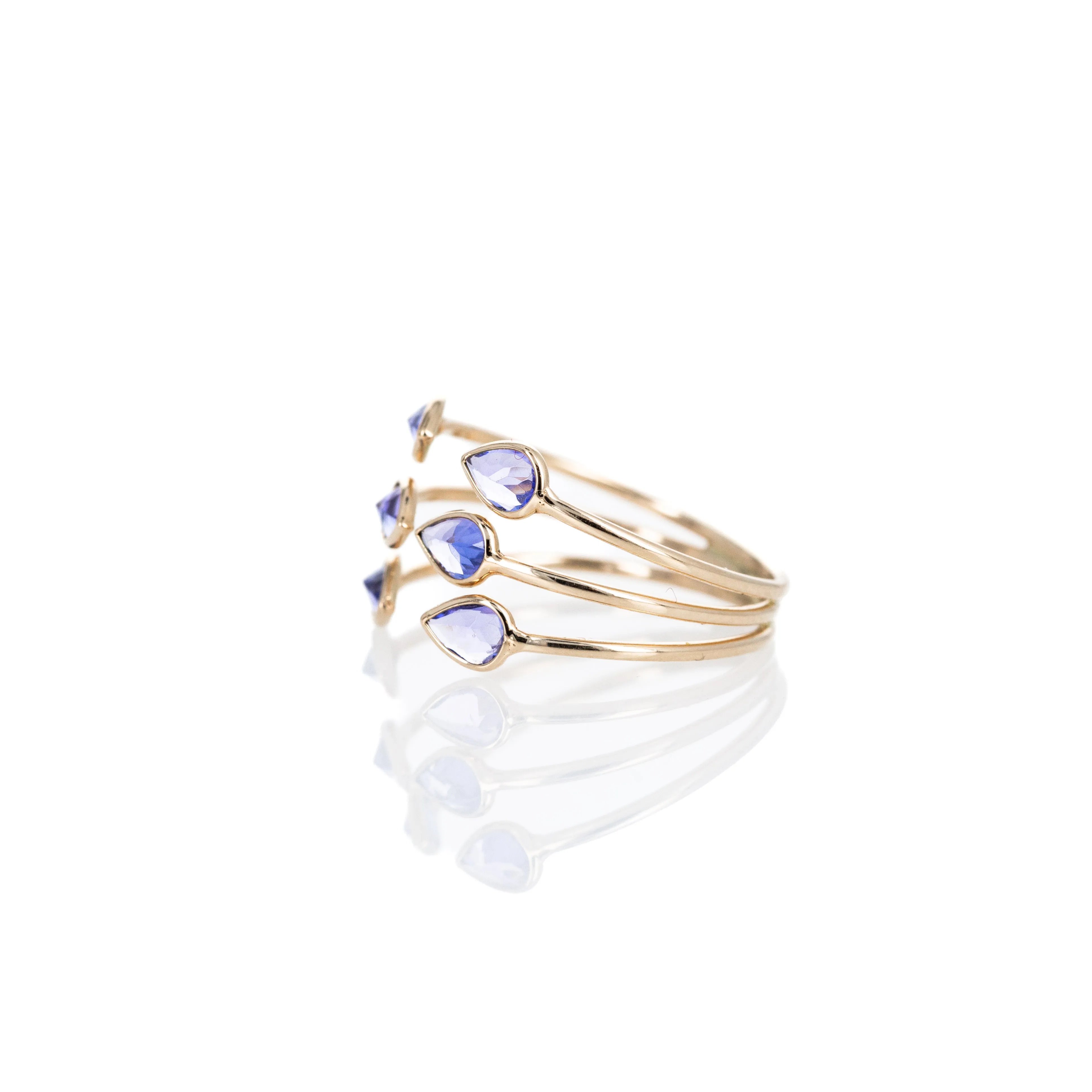 14K Yellow Gold 0.50 Carat Tanzanite Open Floral Wrap Ring