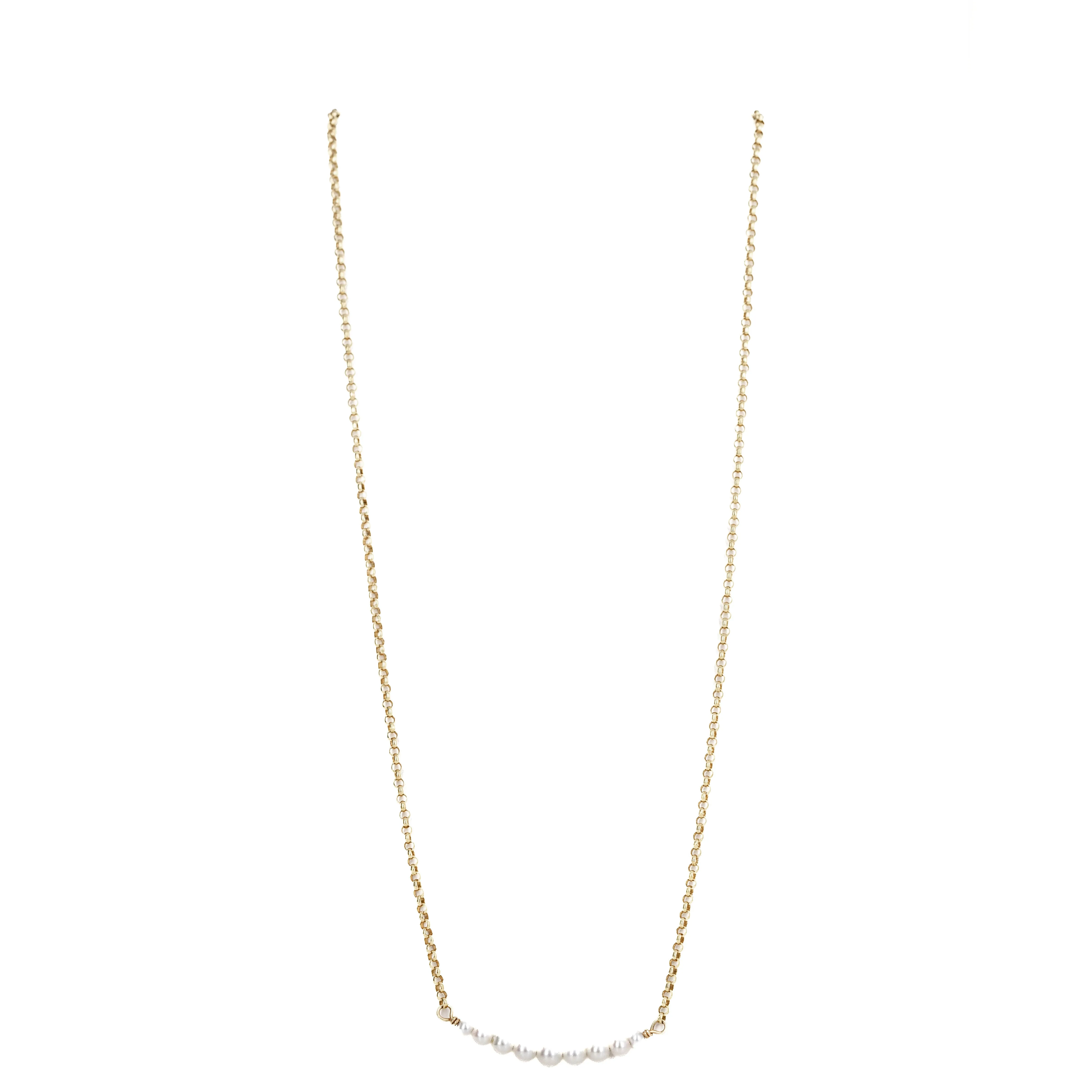 14K Yellow Gold Cultured Pearl Bar Pendant Necklace