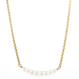 14K Yellow Gold Cultured Pearl Bar Pendant Necklace