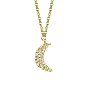 14k Yellow Gold Diamond Crescent Moon Pendant- SC55002688