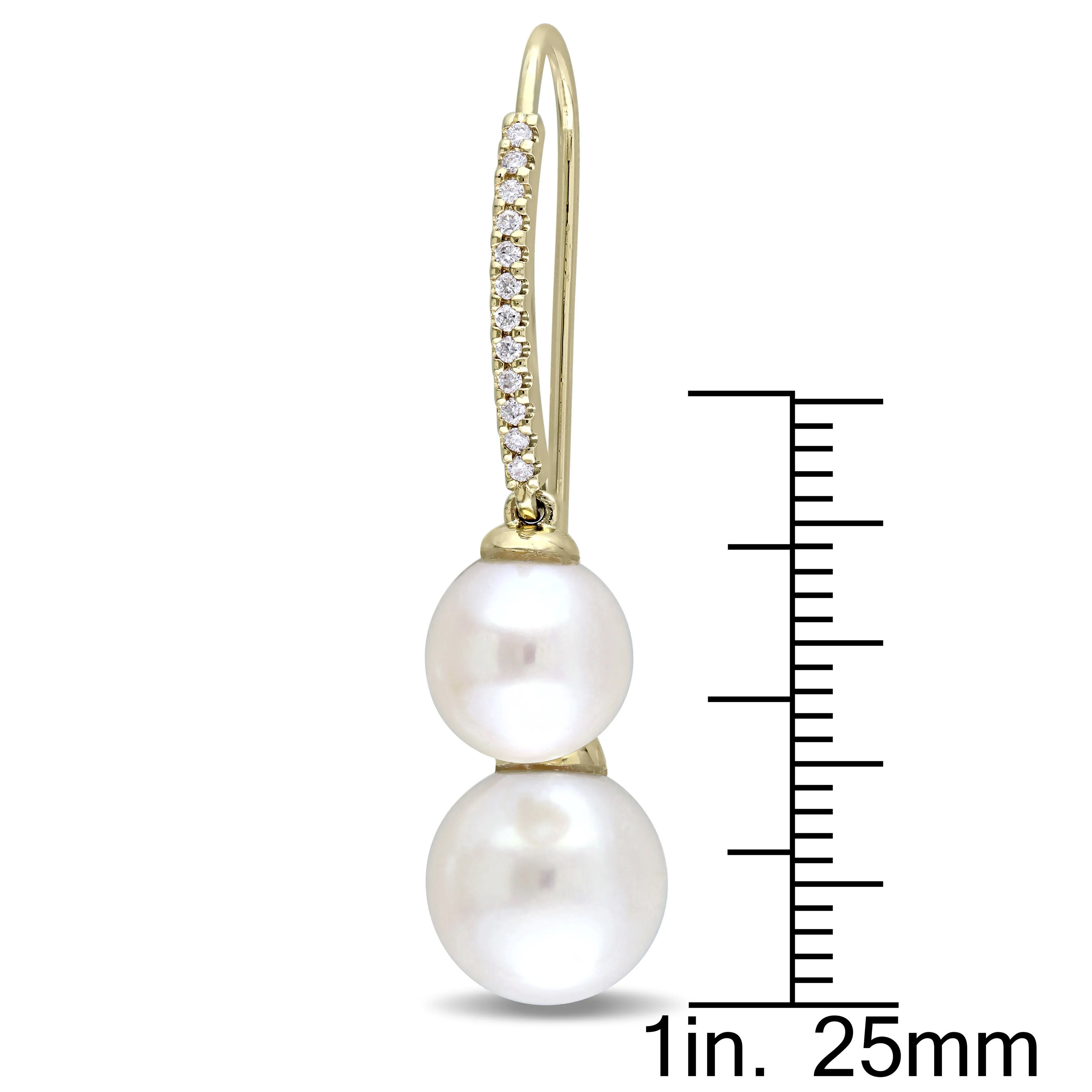 14K Yellow Gold Diamond Pearl Dangle Earrings