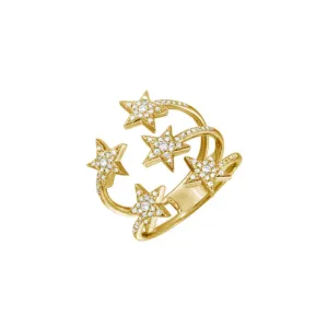14K Yellow Gold Five Stars Diamond Ring