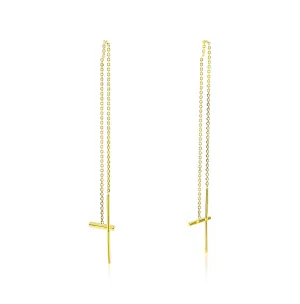 14K YELLOW GOLD MINI BAR THREADER EARRINGS
