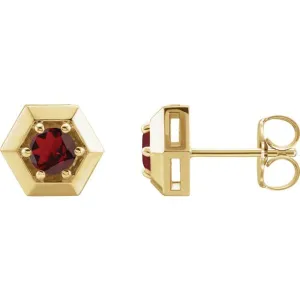 14K Yellow Gold Natural Mozambique Garnet Geometric Earrings