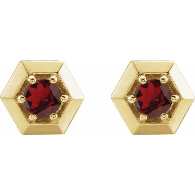 14K Yellow Gold Natural Mozambique Garnet Geometric Earrings