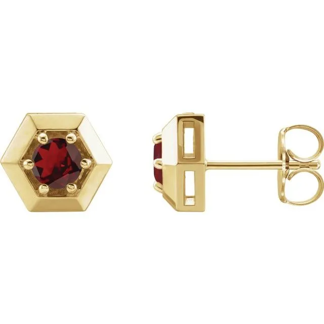 14K Yellow Gold Natural Mozambique Garnet Geometric Earrings
