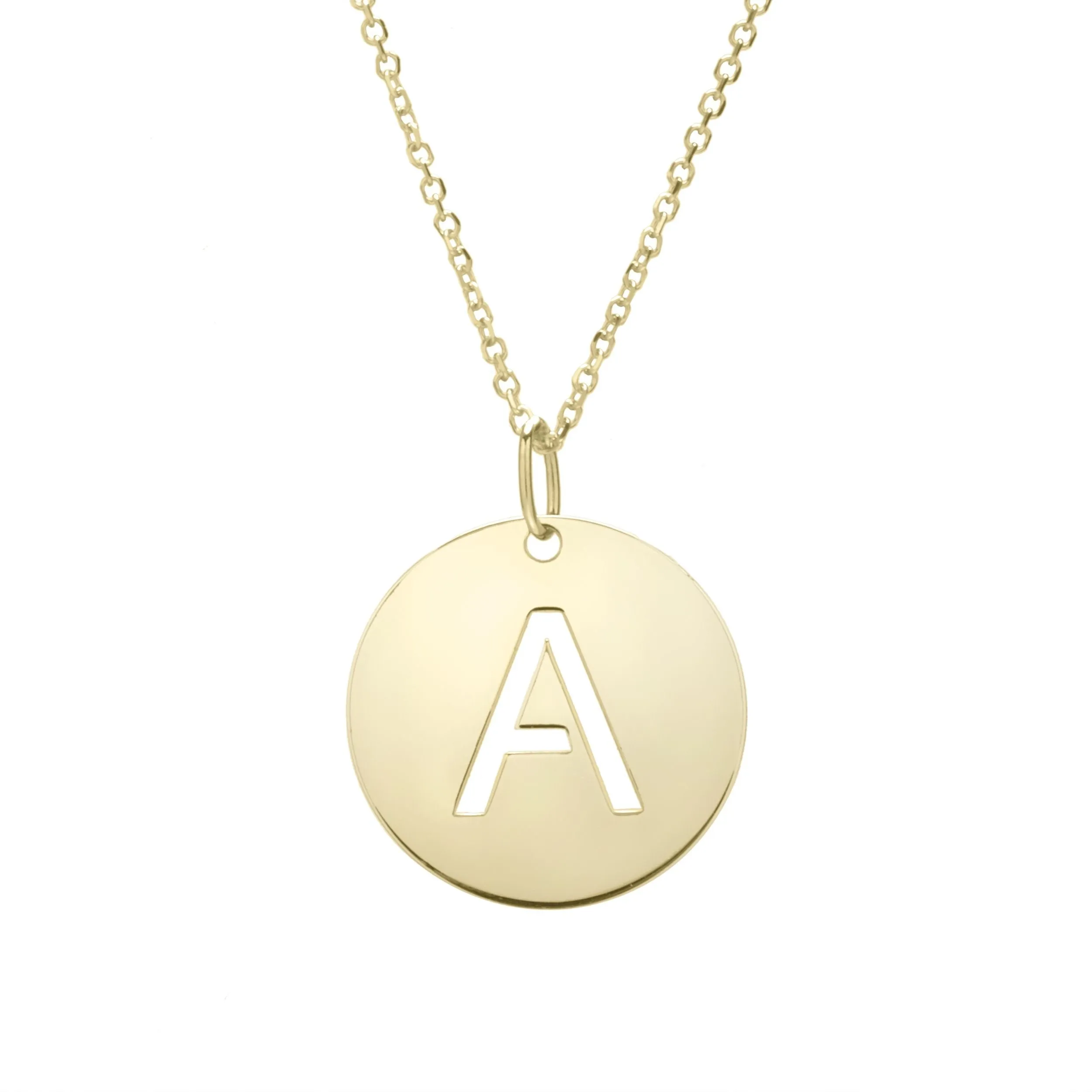 14K Yellow Gold Polished Cut Out Initial Disc Necklace