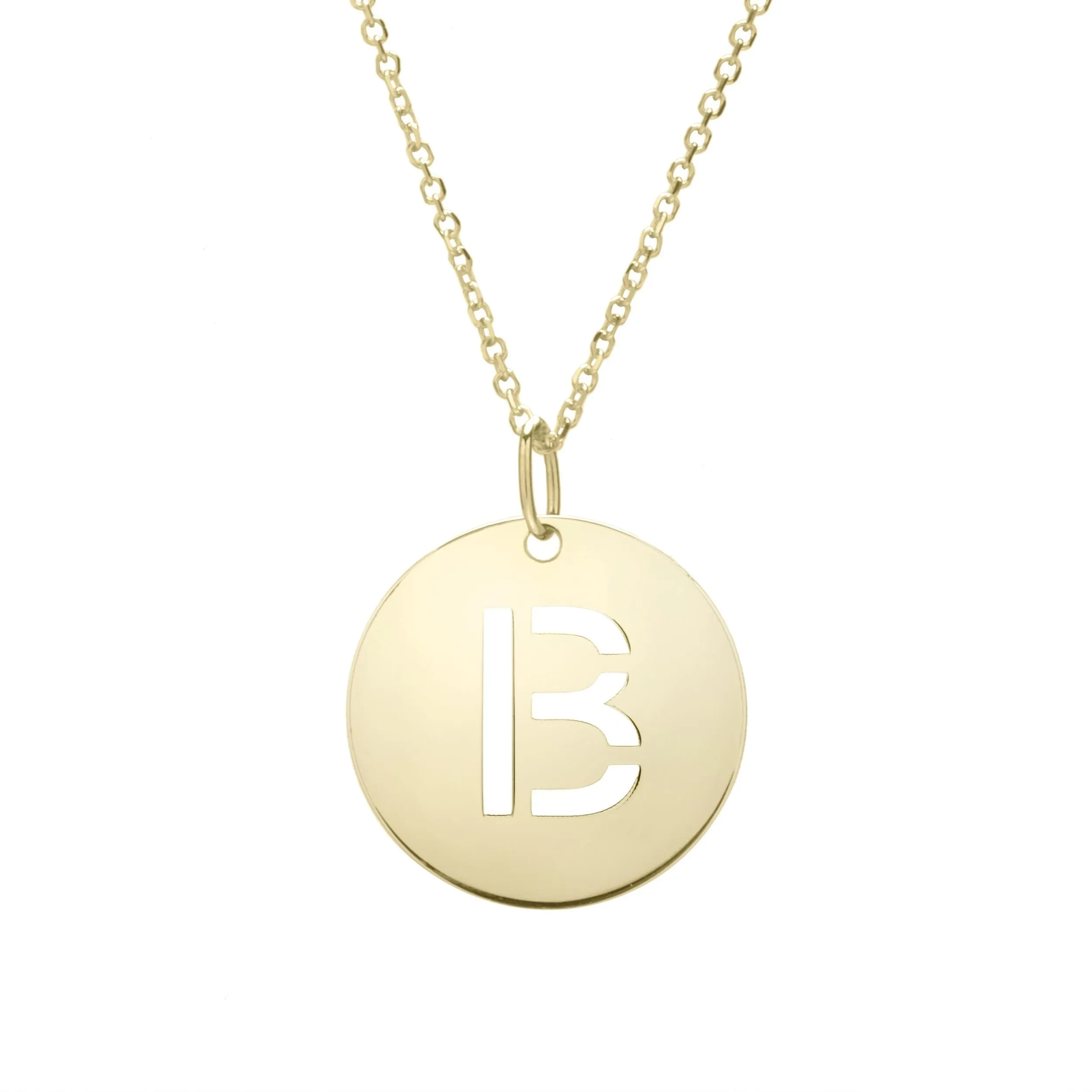 14K Yellow Gold Polished Cut Out Initial Disc Necklace