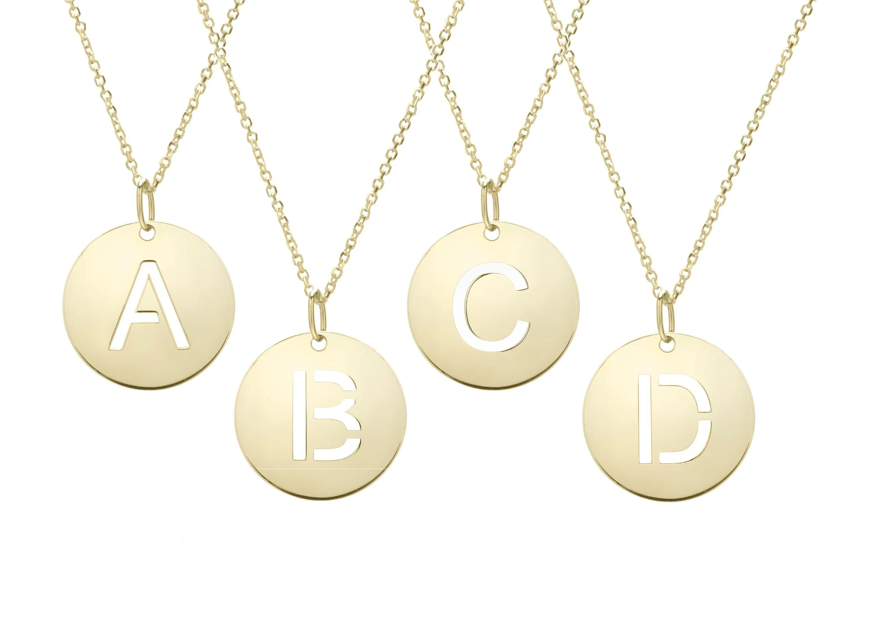 14K Yellow Gold Polished Cut Out Initial Disc Necklace