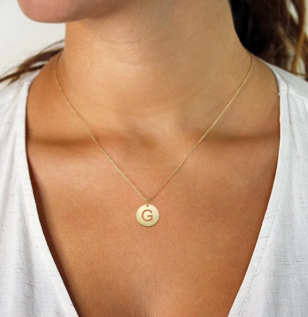 14K Yellow Gold Polished Cut Out Initial Disc Necklace
