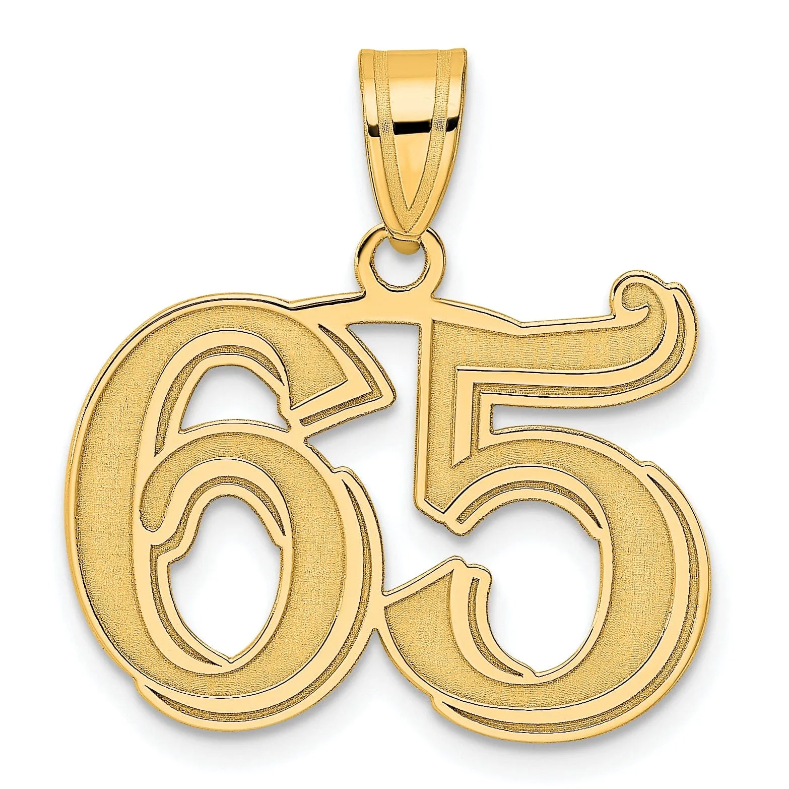14k Yellow Gold Polished Etched Finish Number 65 Charm Pendant
