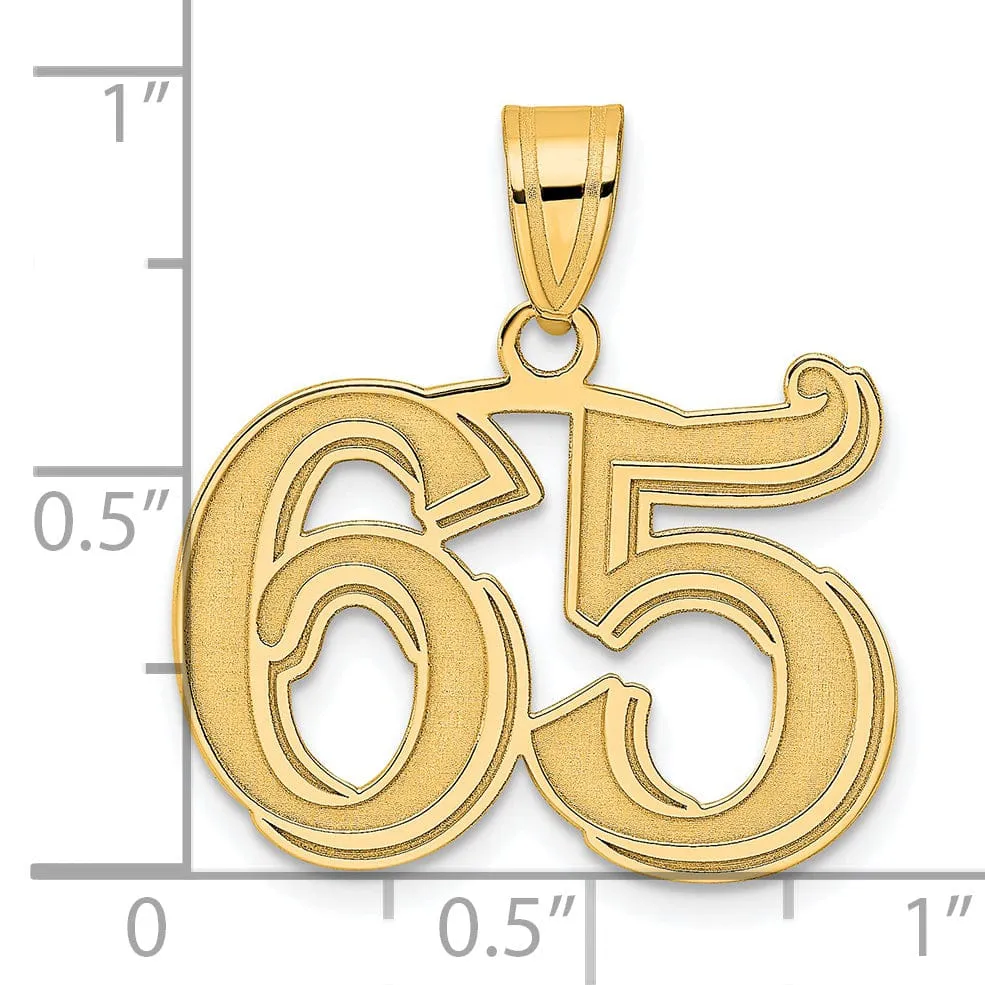 14k Yellow Gold Polished Etched Finish Number 65 Charm Pendant
