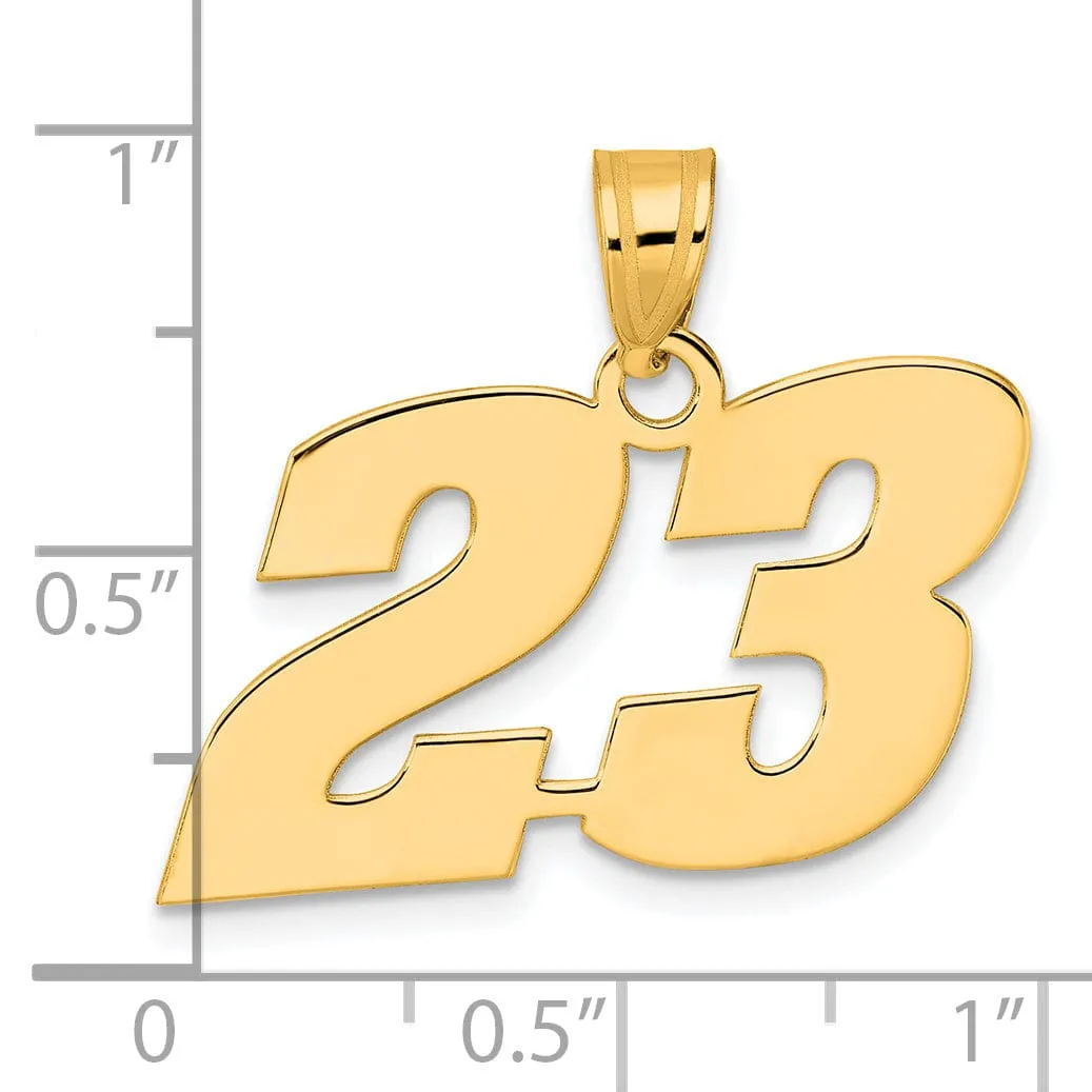 14k Yellow Gold Polished Finish Block Script Design Number 23 Charm Pendant