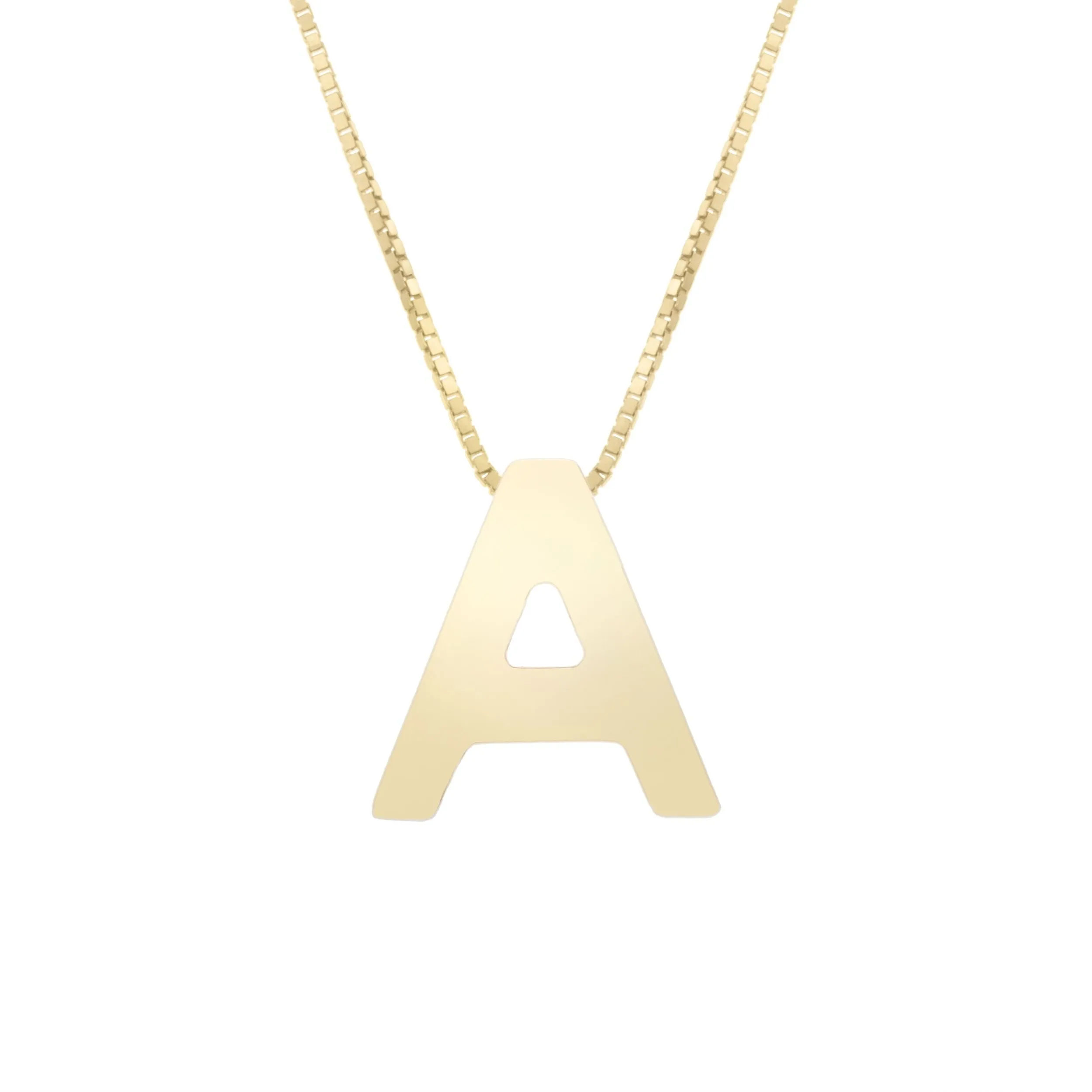 14K Yellow Gold Polished Initial Block Necklace