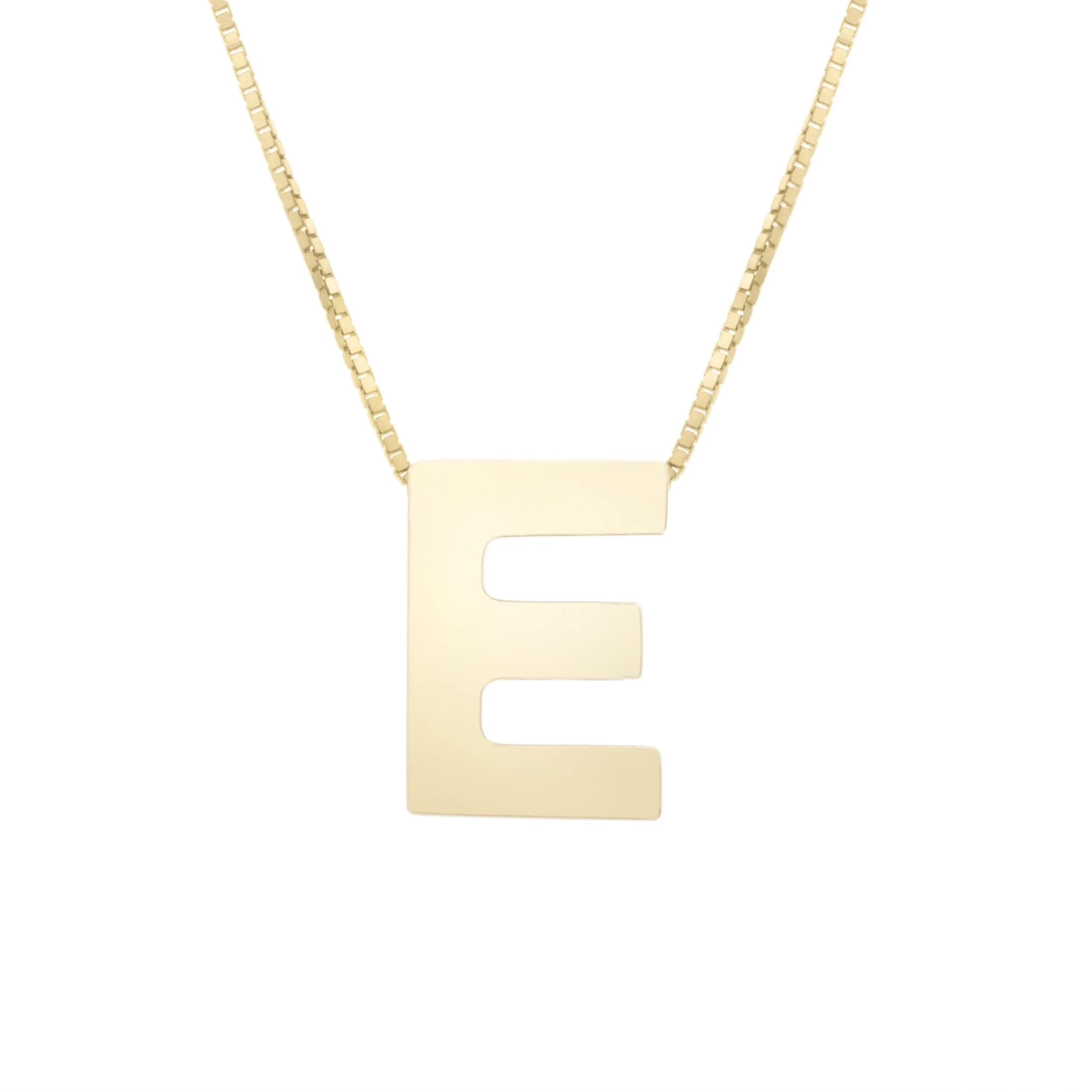 14K Yellow Gold Polished Initial Block Necklace