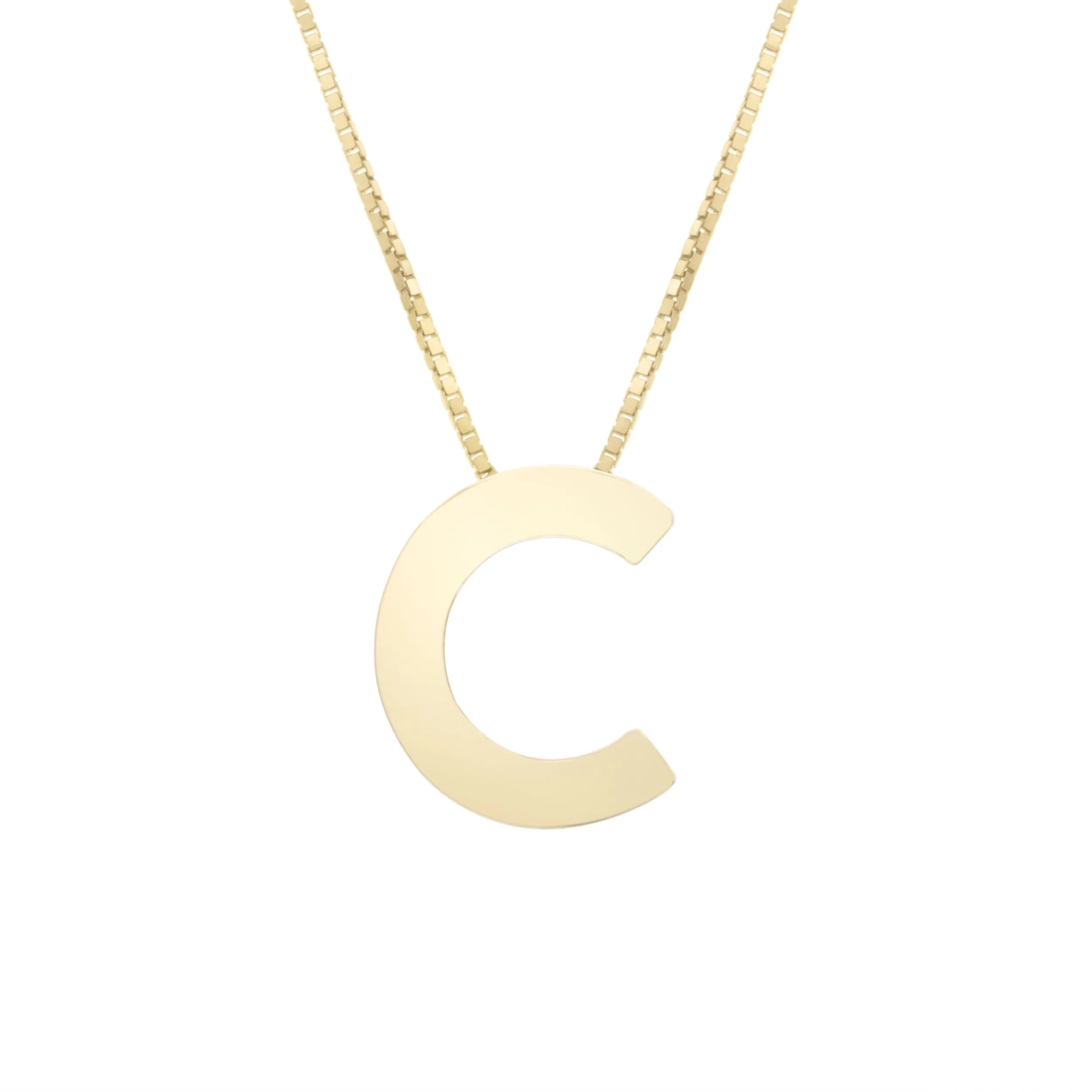 14K Yellow Gold Polished Initial Block Necklace