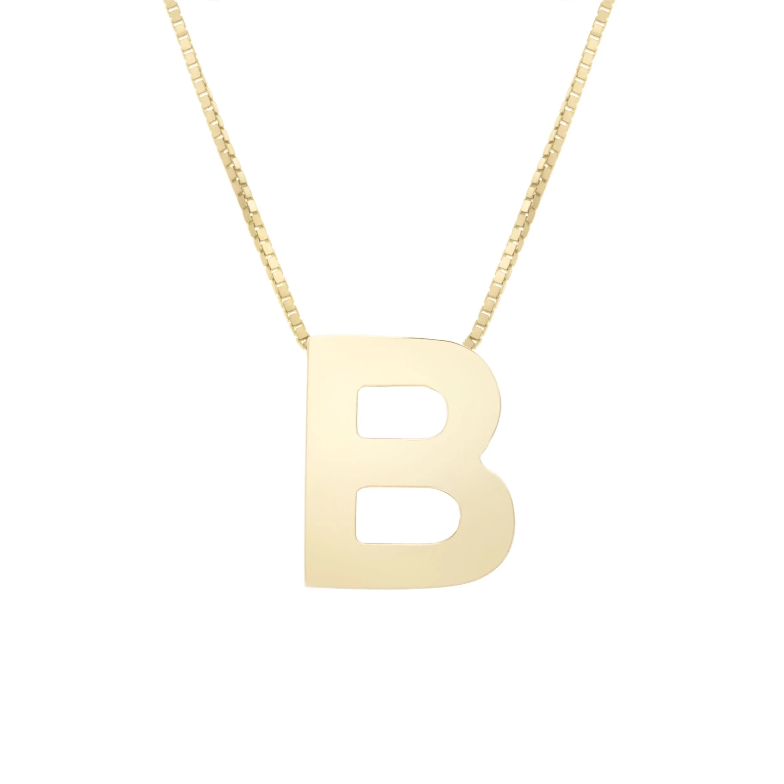 14K Yellow Gold Polished Initial Block Necklace