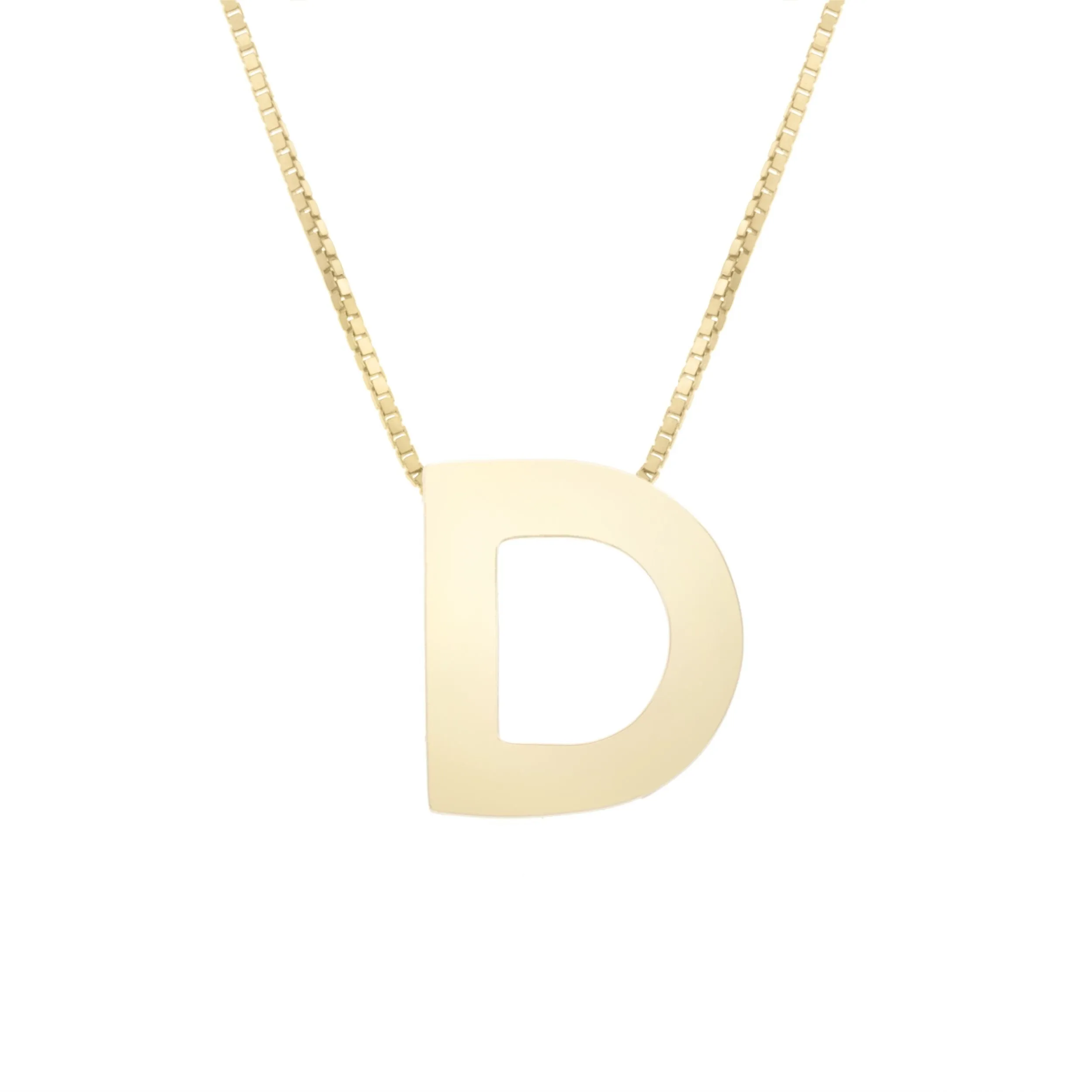 14K Yellow Gold Polished Initial Block Necklace