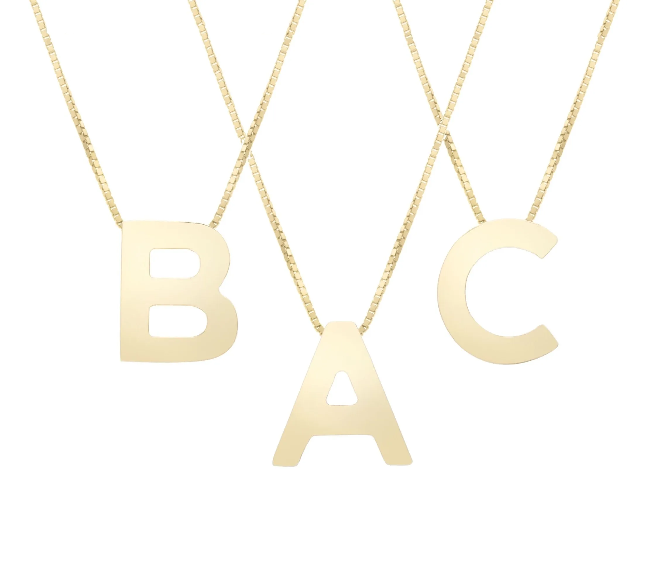 14K Yellow Gold Polished Initial Block Necklace
