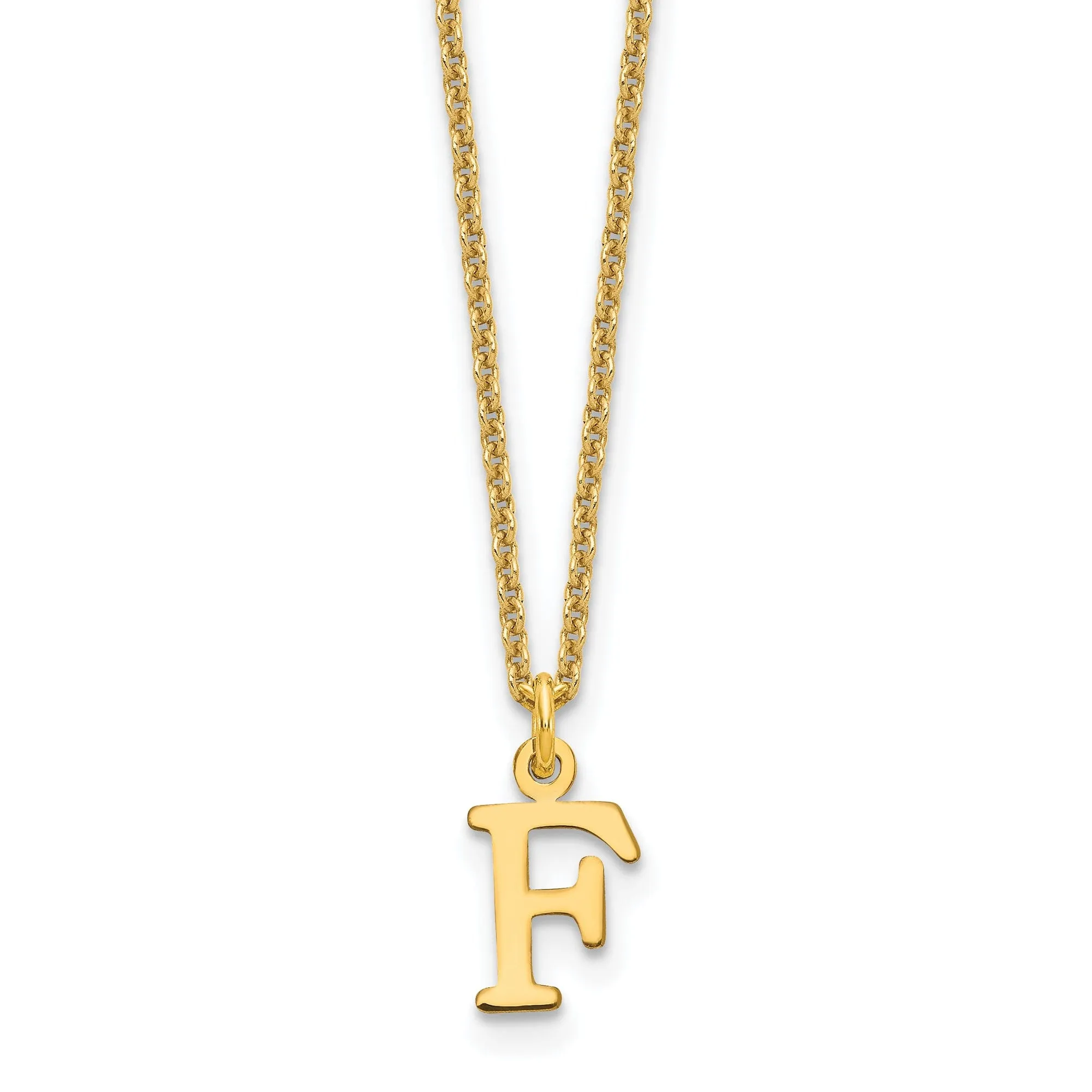 14k Yellow Gold Tiny Cut Out Block Letter F Initial Pendant and Necklace