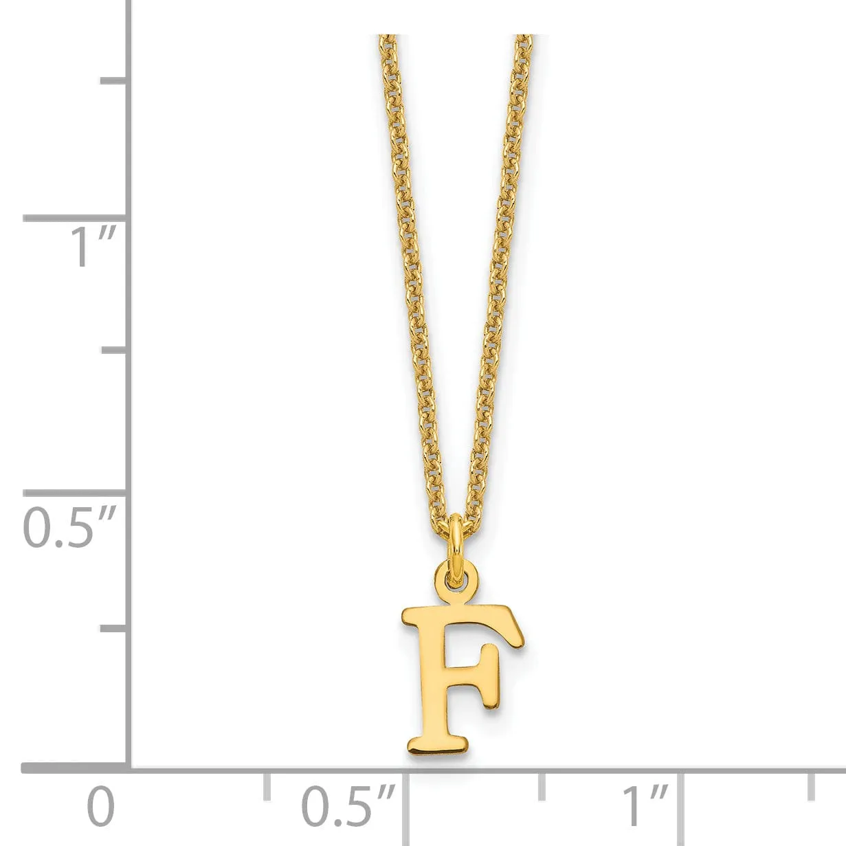 14k Yellow Gold Tiny Cut Out Block Letter F Initial Pendant and Necklace