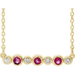 14K Yellow Pink Tourmaline & .08 CTW Diamond Bezel-Set Bar 16-18" Necklace