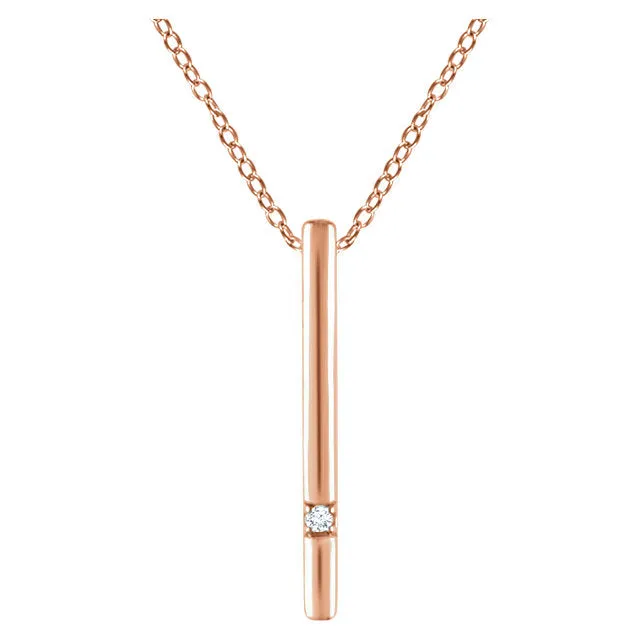 14KT Rose Gold Vertical .015 CT Diamond Bar Necklace
