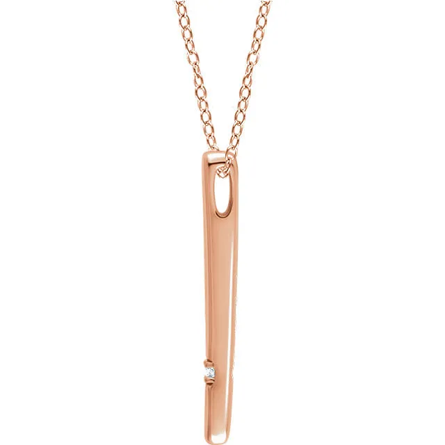 14KT Rose Gold Vertical .015 CT Diamond Bar Necklace