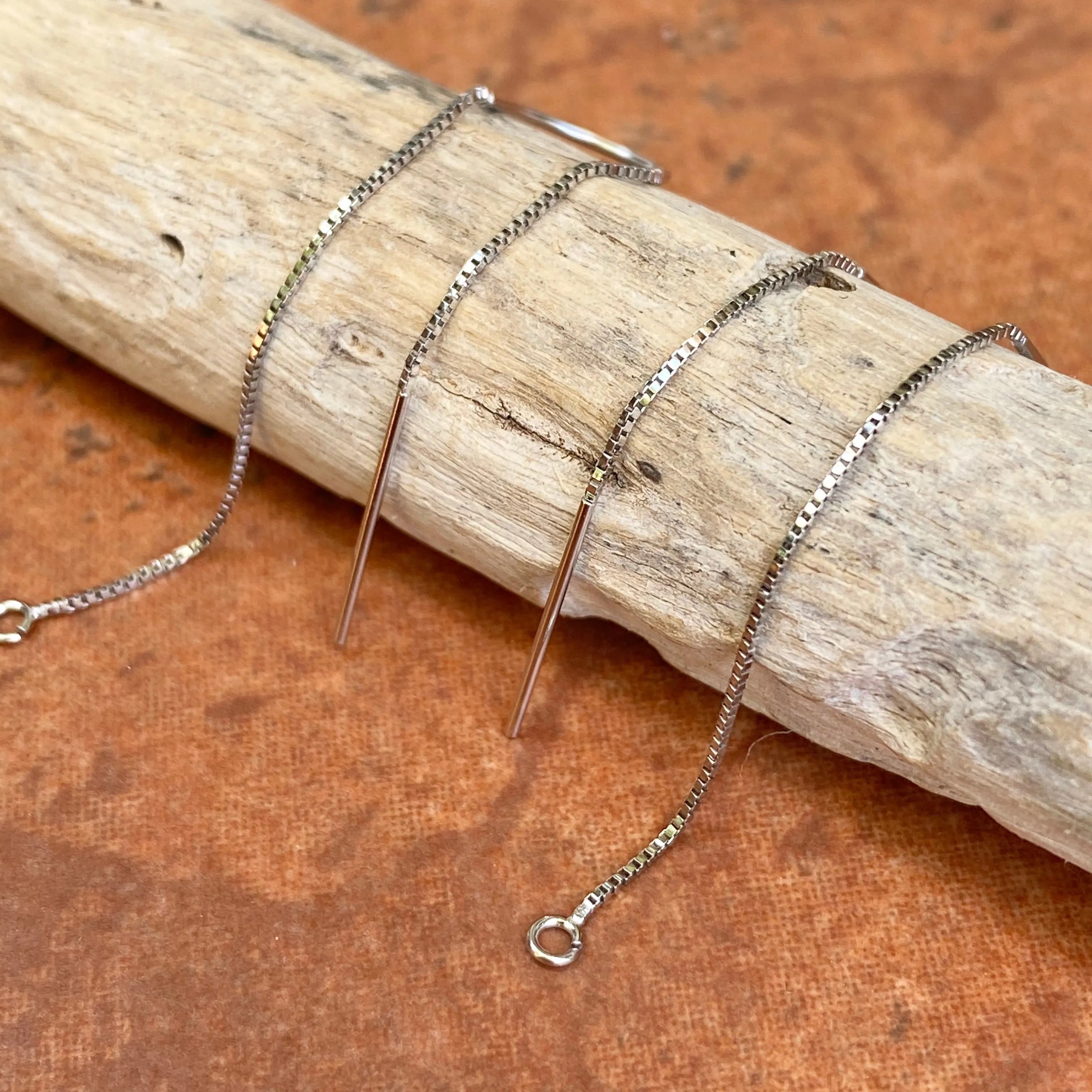 14KT White Gold Box Chain Threader Earrings with Open Ring