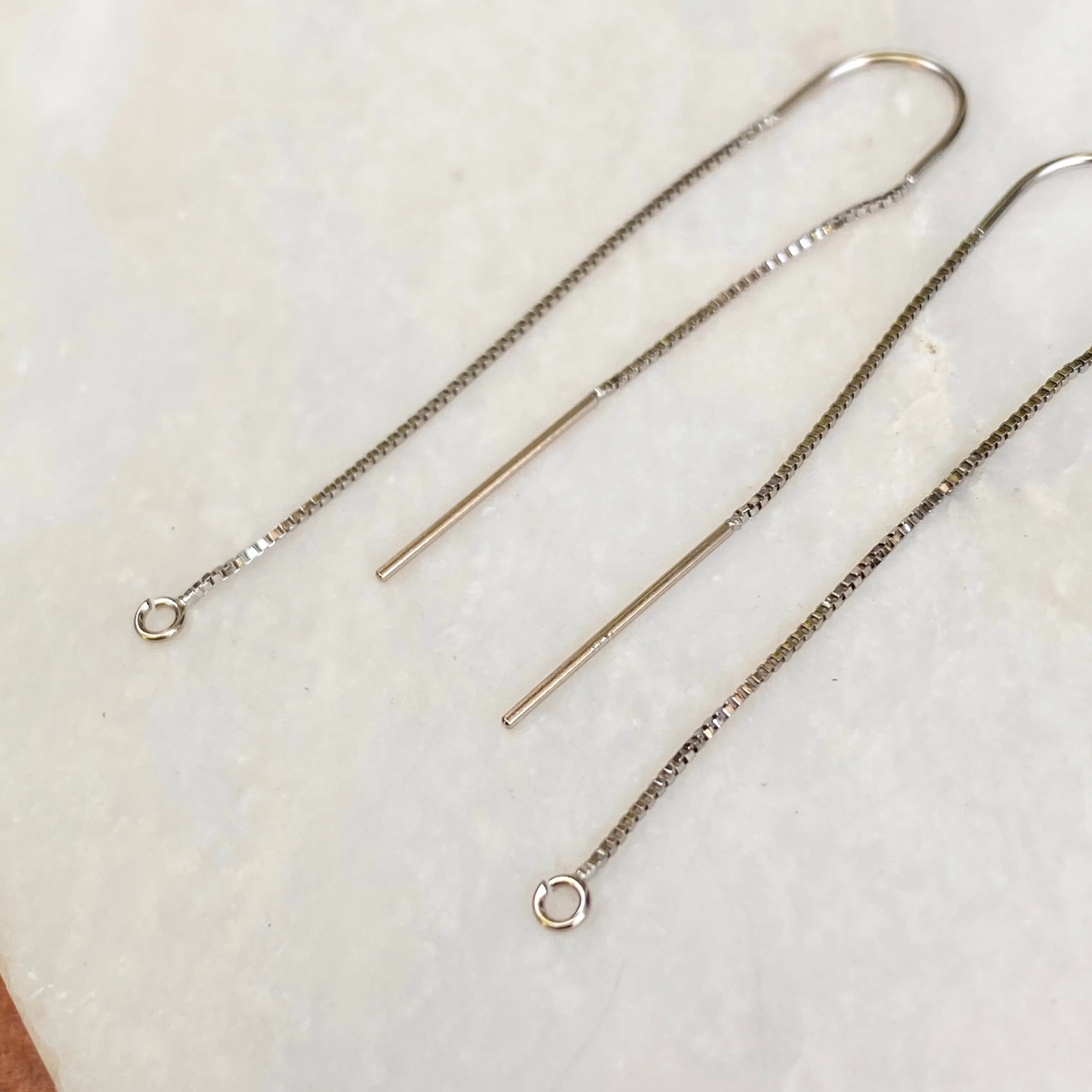 14KT White Gold Box Chain Threader Earrings with Open Ring