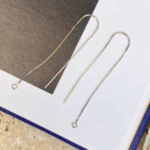 14KT White Gold Box Chain Threader Earrings with Open Ring