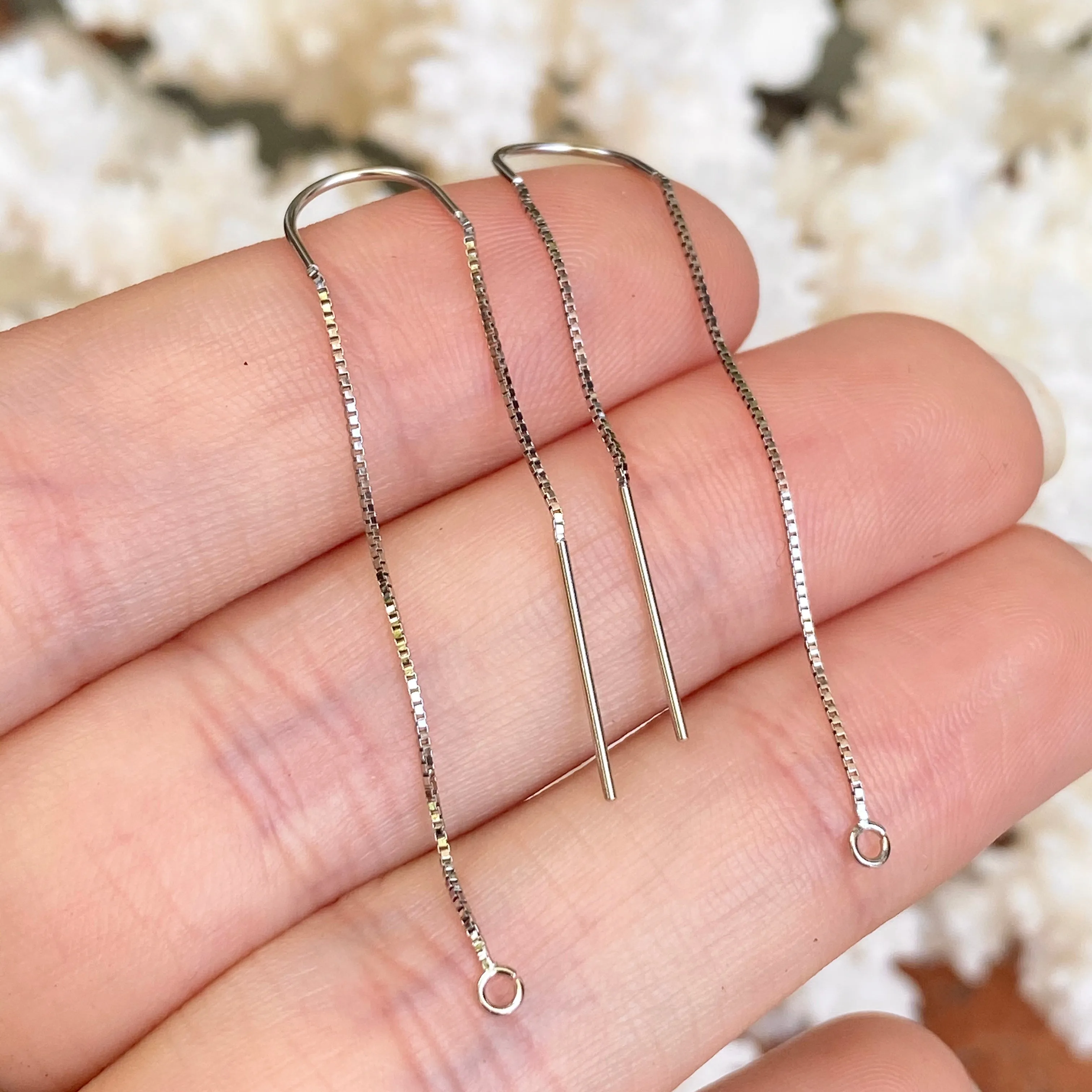 14KT White Gold Box Chain Threader Earrings with Open Ring