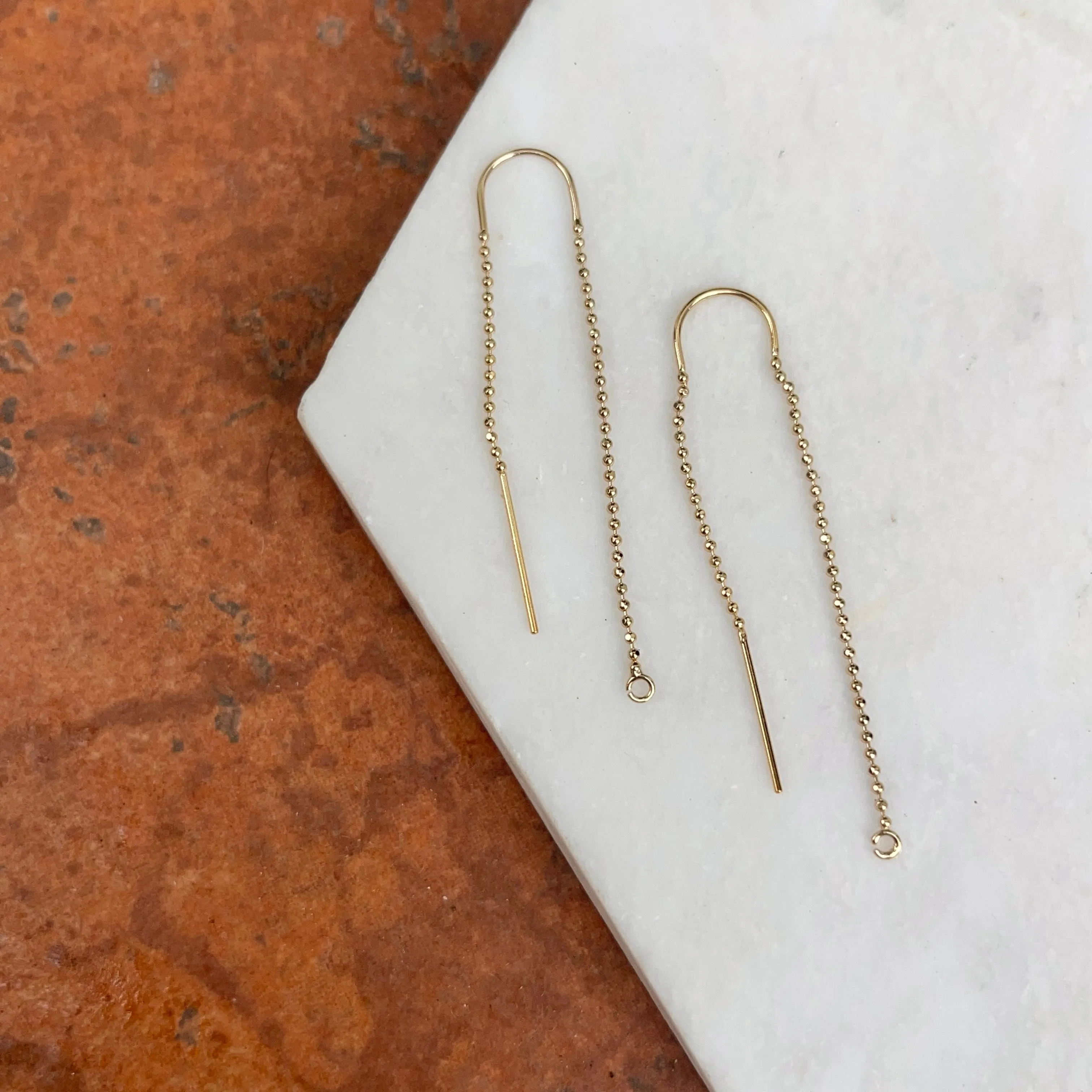 14KT Yellow Gold Ball Chain Threader Ring Earrings