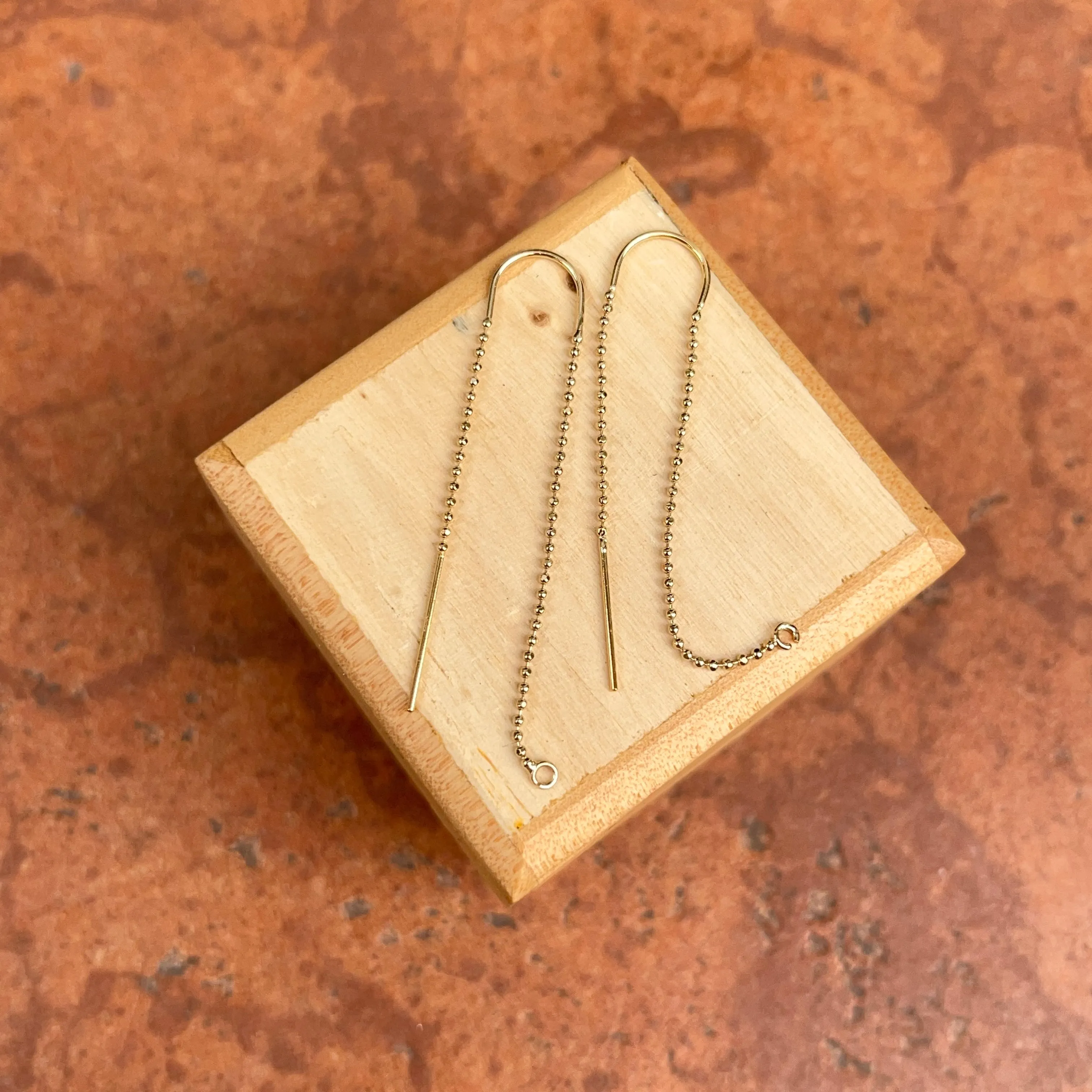 14KT Yellow Gold Ball Chain Threader Ring Earrings
