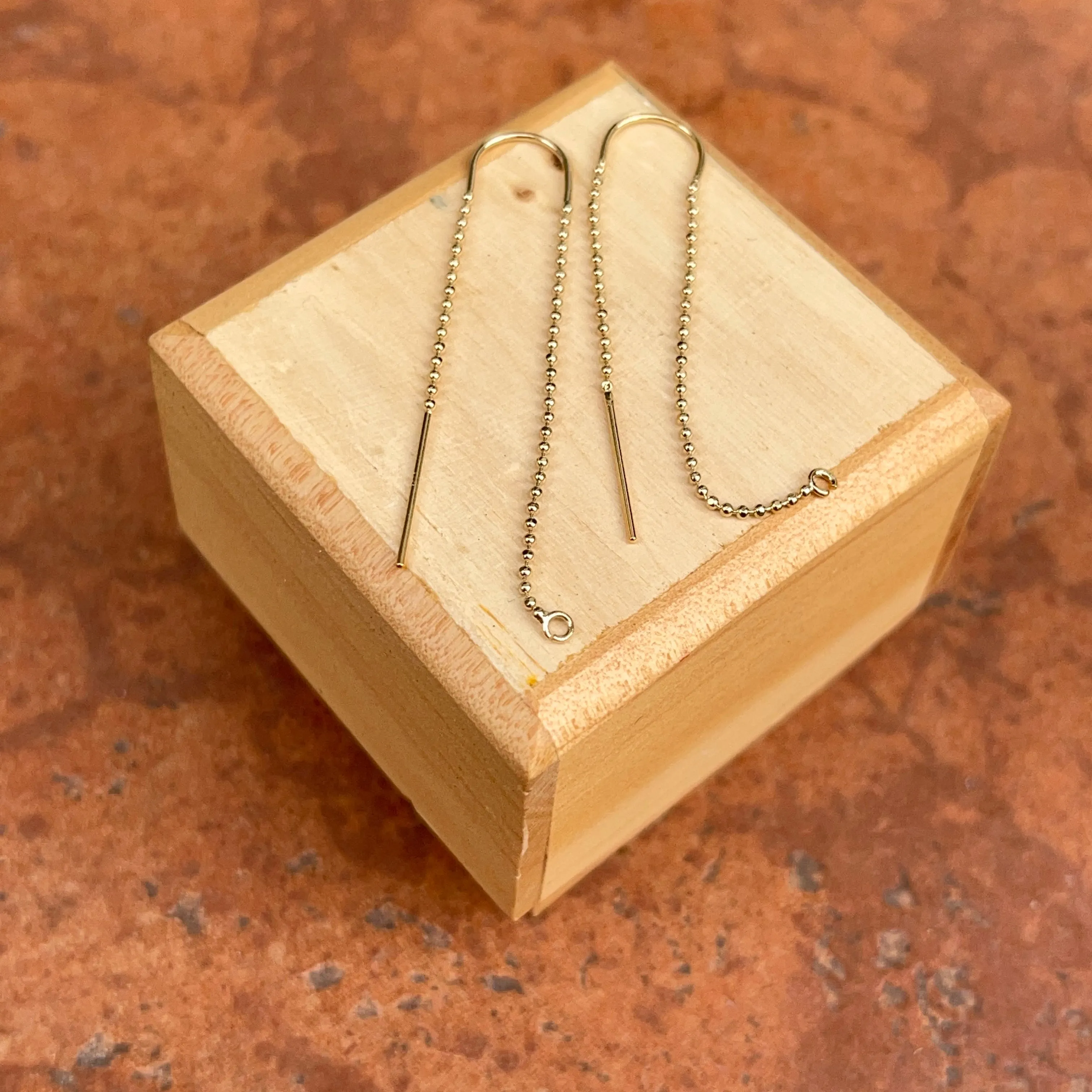 14KT Yellow Gold Ball Chain Threader Ring Earrings