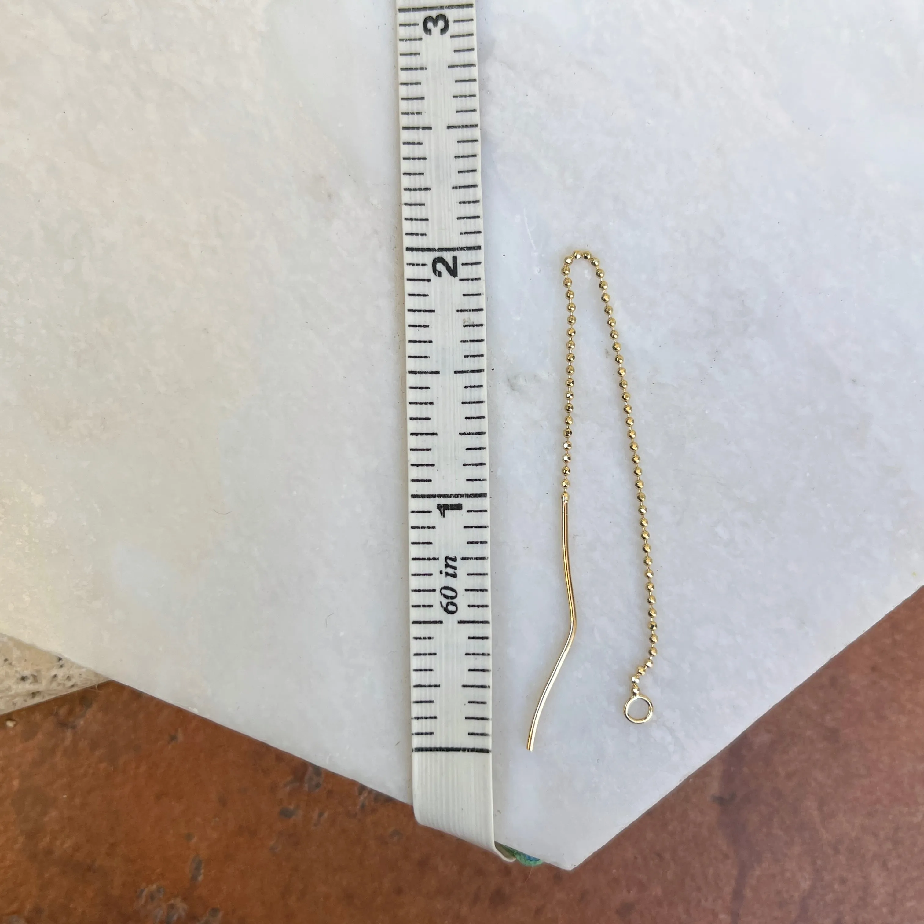 14KT Yellow Gold Diamond-Cut Ball Chain Open Ring Threader Earrings