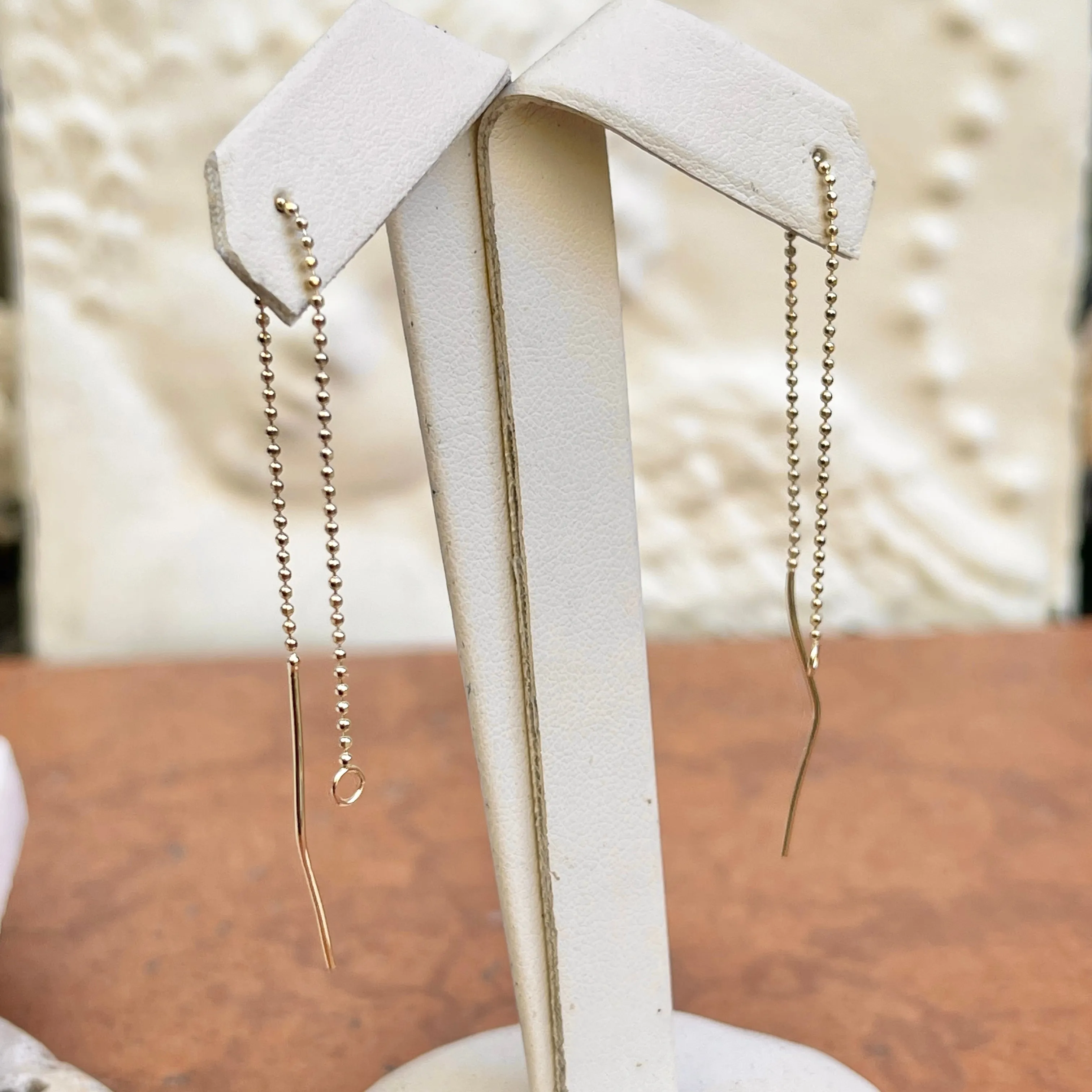 14KT Yellow Gold Diamond-Cut Ball Chain Open Ring Threader Earrings