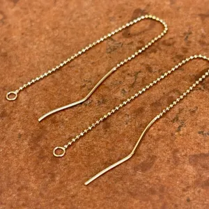 14KT Yellow Gold Diamond-Cut Ball Chain Open Ring Threader Earrings