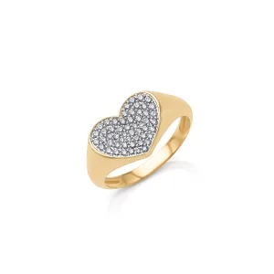 14KY Pave Heart Signet Ring