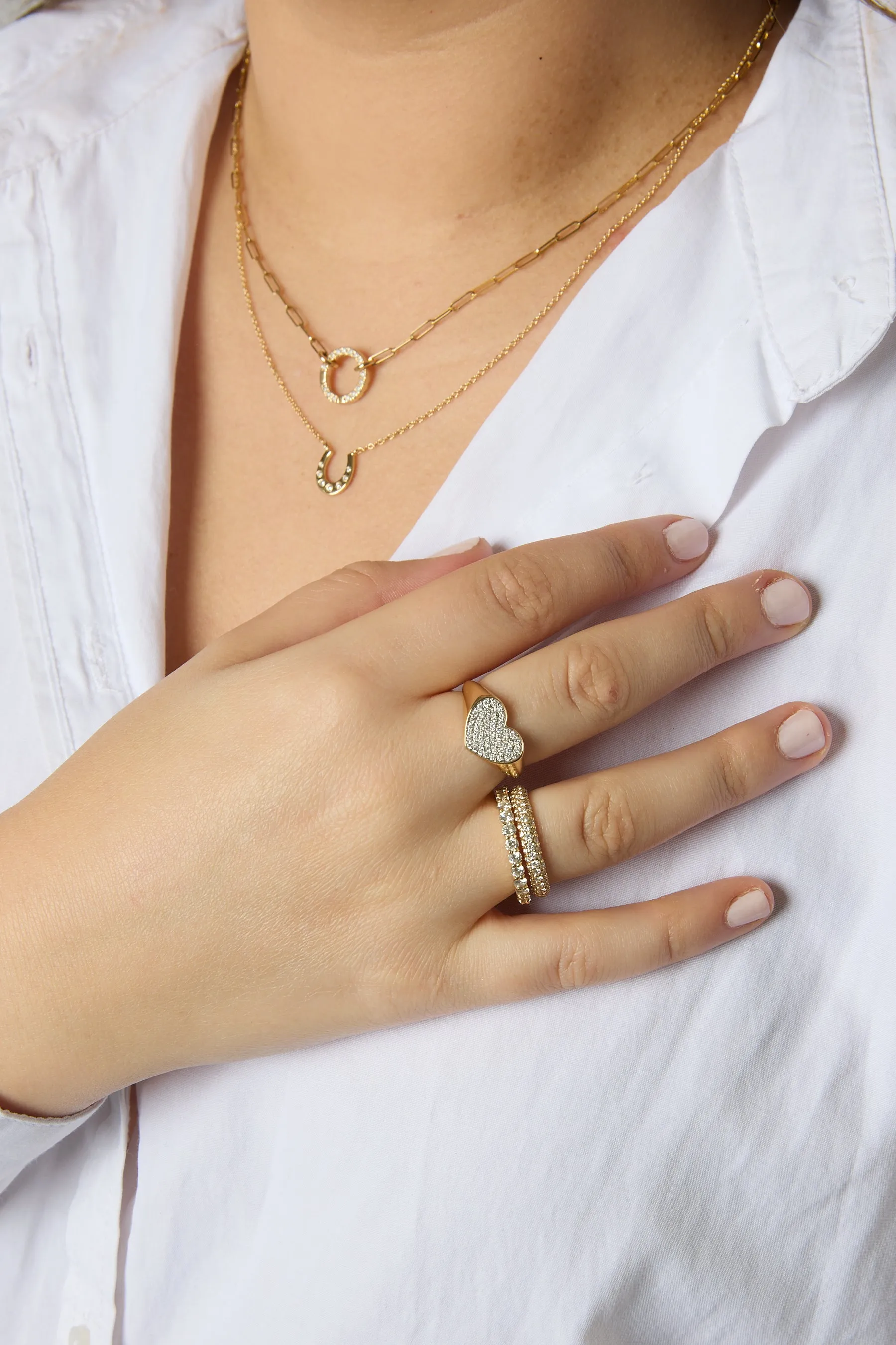 14KY Pave Heart Signet Ring