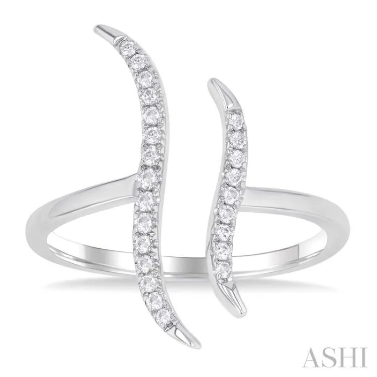 1/6 ctw Double Wave Round Cut Diamond Fashion Open Ring in 10K White Gold
