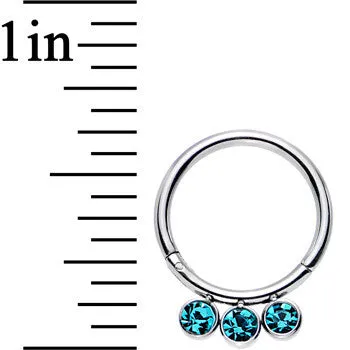 16 Gauge 3/8 Aqua Gem Stainless Steel Trio Hinged Segment Ring