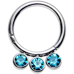 16 Gauge 5/16 Blue Zircon Gem Stainless Steel Hinged Segment Ring