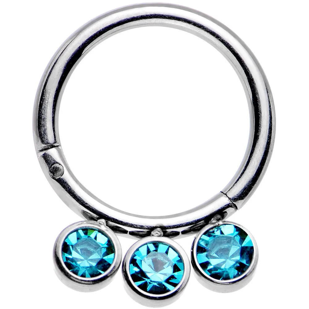 16 Gauge 5/16 Blue Zircon Gem Stainless Steel Hinged Segment Ring